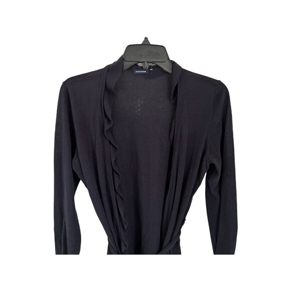 MAGASCHONI Cotton Cardigan Ruffled Front Belt Brown Long Sleeve Size Small - Picture 3 of 8